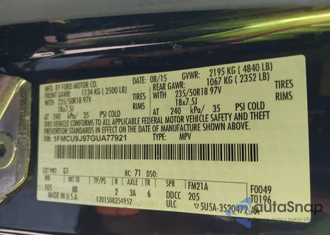 2016 Ford Escape Titanium z USA, uszkodzony, nr VIN 1FMCU9J97GUA77921